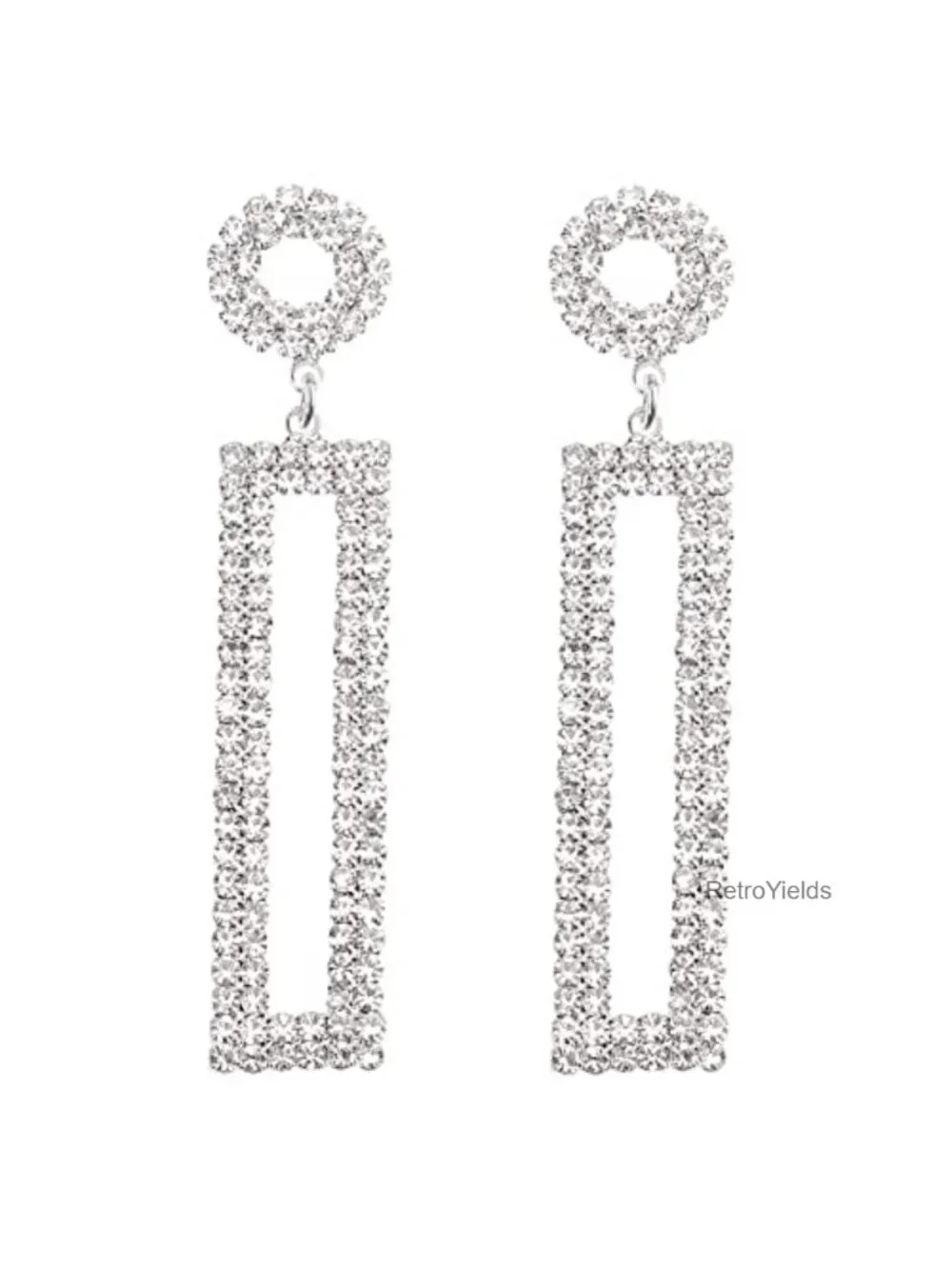 Rectangle Rhinestone Long Drop Dangle Earrings for Women - Sparkling Party